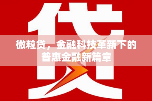 霸州微粒贷，金融科技革新下的普惠金融新篇章